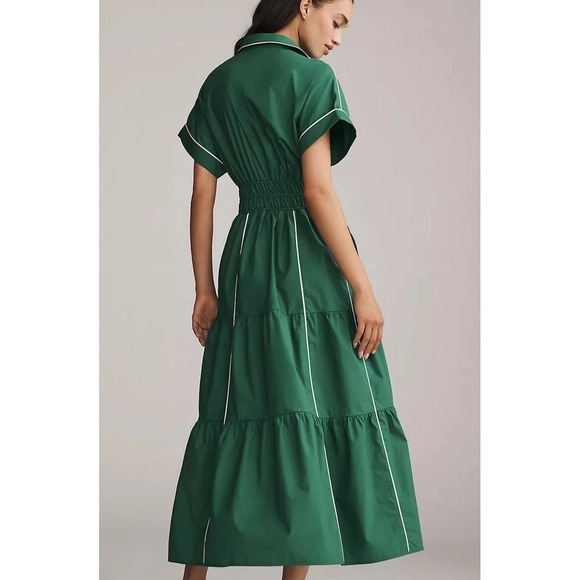 Anthropologie The Somerset Maxi Dress Green Aged Jadette Piping Seams Size XS P - Picture 2 of 9